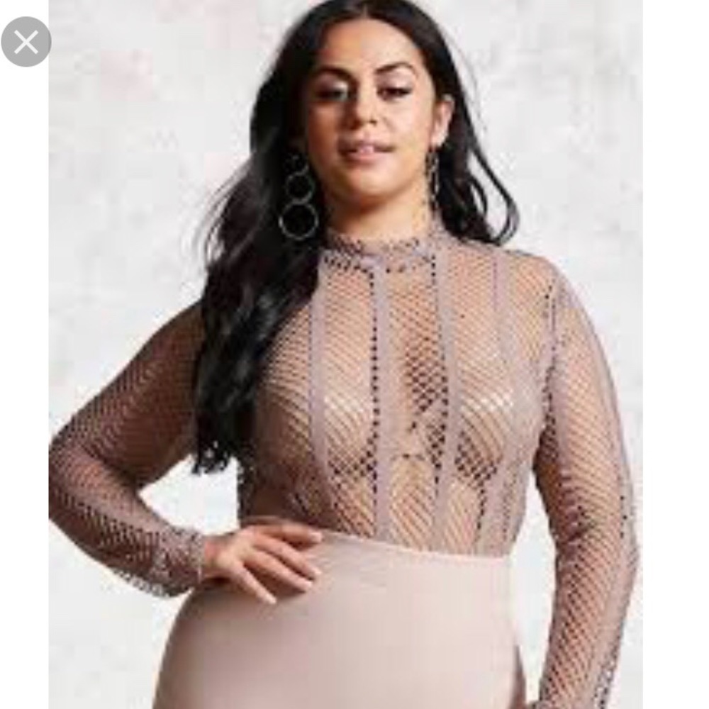 Forever 21 Nude Fishnet Top & Leggings Plus Size